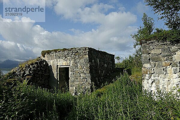 Ruin of a stone house in Skaland  Senja  Troms  Norway  Europe