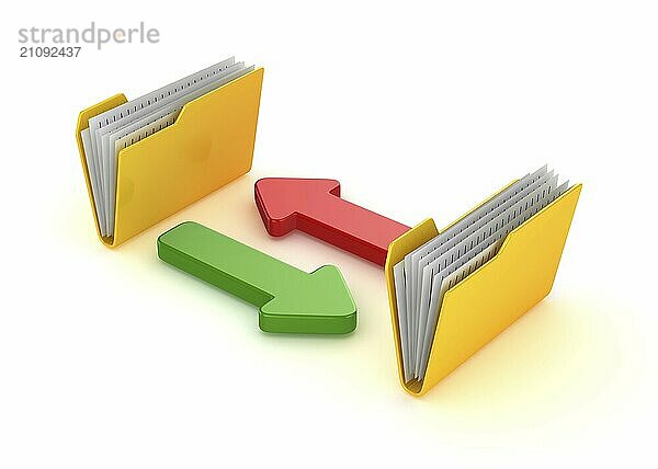 Datei und Datenübertragung  Dies ist ein 3d gerendertes  computergeneriertes Bild. vor weißem Hintergrund