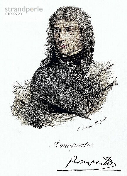 Napoleon I. (Napoleon Bonaparte) 1769-1821. Kaiser von Frankreich ab 1804. Napoleon als junger Mann. Lithographie um 1830.  Historisch  digital restaurierte Reproduktion von einer Vorlage aus dem 19. Jahrhundert  Record date not stated