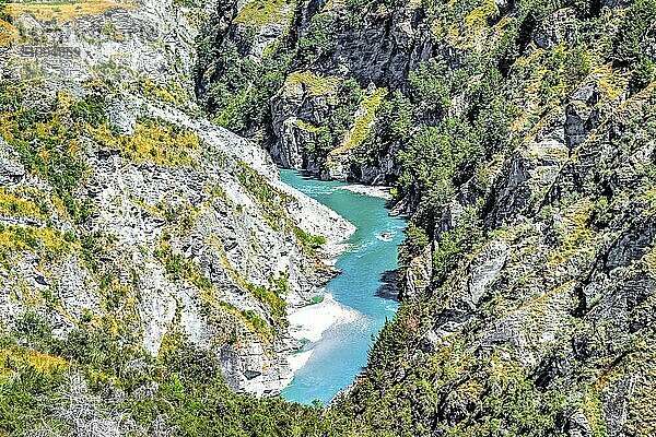 New Zealand South Island  gorge with the Shotover River on Skippers Canyon Road north of Queenstown in the Otago region