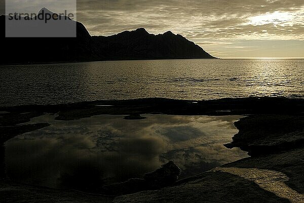 Midnight sun at Tungeneset  Senja  Troms  Norway  Europe