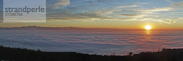 Sonnenuntergang in ein Nebelmeer über dem Bodensee  Inversionswetterlage mit Alpenblick