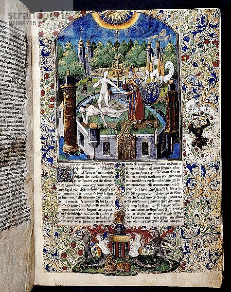 Adam und Eva  Titel  Miniatur  1450  Des cleres et nobles femmes von Giovanni Boccaccio  1313 1375  italienischer Dichter