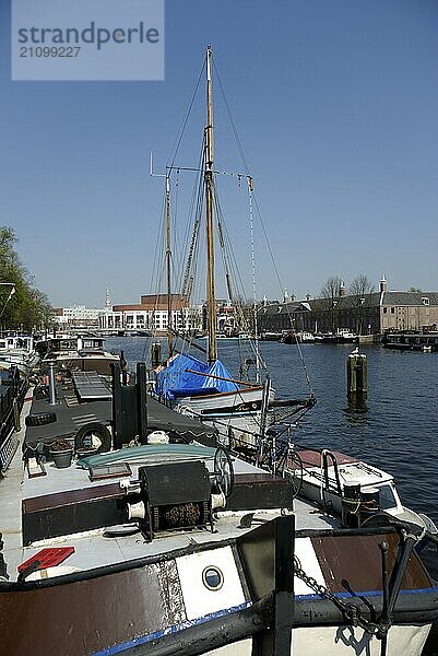 Boats on the Amstel in Amsterdam  Holland