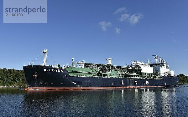 Tanker K.Lotus travelling through the Kiel Canal  Kiel Canal  Schleswig-Holstein  Germany  Europe