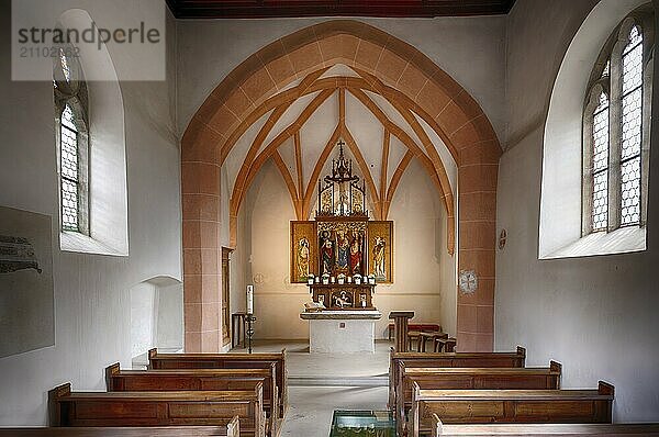 Interior view of St Ruprecht's Church  altar  Dorf Tyrol  Tirolo  South Tyrol  Autonomous Province of Bolzano  Italy  Europe