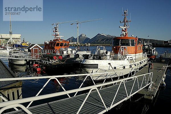 Ships in the harbour of Sandnessjoen  Nordland  Norway  Europe