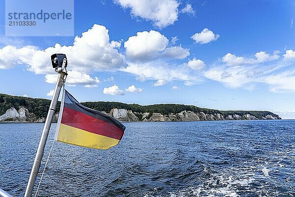 Excursion boat Alexander  round trip to the chalk cliffs of Rügen  cliffs of the Stubbenkammer  in the Jasmund National Park  view of the Baltic Sea and the chalk cliff coast  between Sassnitz and Lohme  Mecklenburg-Western Pomerania  Germany  Europe