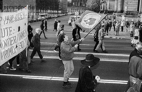 Deutschland  Berlin  3.11.1990  Autonomen Demo in Berlin-Ost  in der Mitte: Christian Specht  Igel_Fahne  AL (Alternative Liste)  vorm Lustgarten  Europa