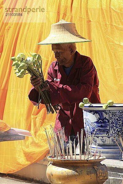 Old man at Ayutthaya site near bangkok  Thailand  Asia