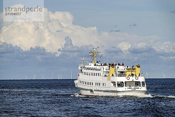 Excursion boat Lady from Büsum  round trip to the chalk cliffs of Rügen  at Jasmund National Park  view of the Baltic Sea between Sassnitz and Lohme  Mecklenburg-Western Pomerania  Germany  Europe