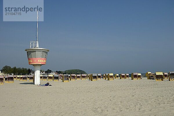 Beach chairs on Travemünde beach  Schleswig-Holstein  Germany  Europe