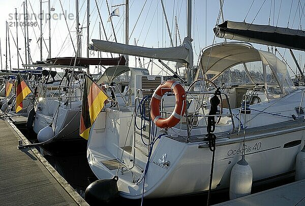 Sailing boats in the marina Sonwik  Flensburg  Schleswig-Holstein  Germany  Europe