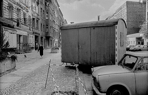 Deutschland  Berlin  21.04.1991  Oderberger Straße  ältere Frau mit Hund  Europa