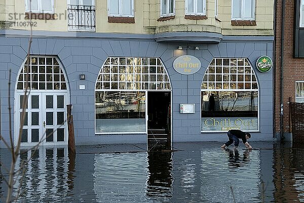 Chill Out Bar at high tide on 06.01.2012  Flensburg  Schleswig-Holstein  Germany  Europe