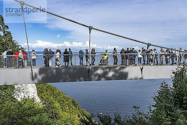 Der Skywalk Königsstuhl an den Kreidefelsen von Rügen  Aussichtsplattform an der berühmten Felsformation Königsstuhl  barrierefrei  im Nationalpark Jasmund  Blick auf die Ostsee und die Kreidefelsen Küste  zwischen Sassnitz und Lohme  Mecklenburg-Vorpommern  Deutschland  Europa