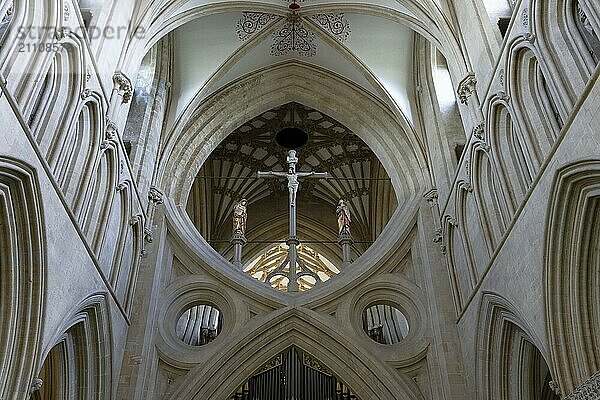 Interior view  Scissor Arches  Wells Cathedral  Wells  England  Great Britain