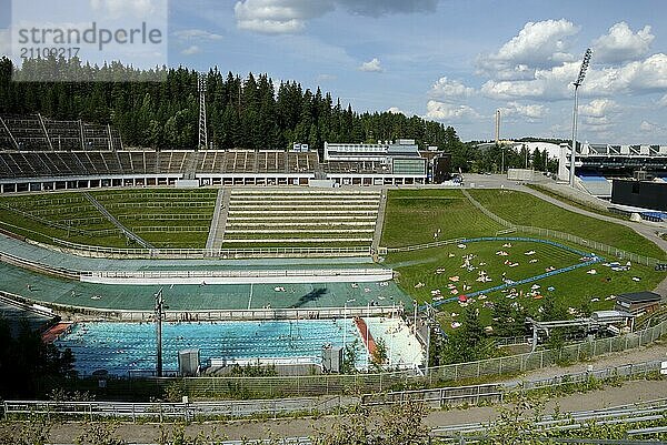 Swimming pool in the outrun of the ski jump  Lahti  Finland  Europe