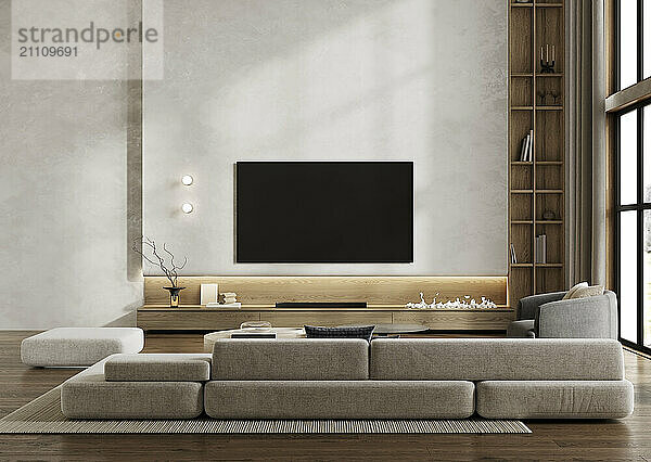 Stylish home interior with TV zone and fireplace in a modern living room.