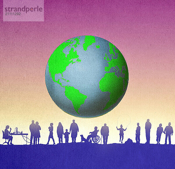 Illustration of world with diverse group of people