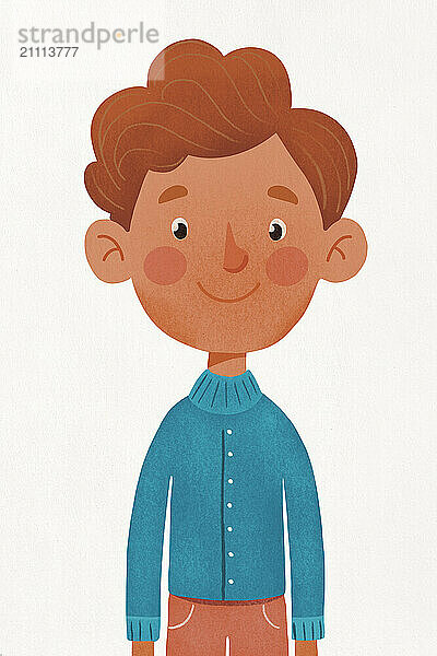 Illustration of boy with brown hair and rosy cheeks