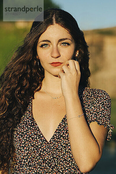 Beautiful woman in patterned dress