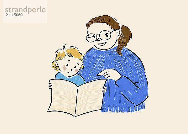 Mother reading a book with her young child  sharing a moment of learning and bonding.