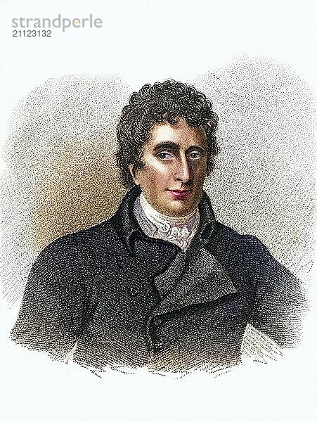 Thomas Erskine  erster Baron Erskine (1750-1823)  in Schottland geborener britischer Jurist und Staatsmann: Lordkanzler 1806: Freund von CJ Fox und RB Sheridan: Befürworter der Abschaffung der Sklaverei. Widersetzte sich einem Strafgesetz gegen Königin Caroline  die Frau von Georg IV. Kupferstich aus The Royal Exile: or  Memoirs of Queen Caroline von IH Adolphus (London 1821)  Historisch  digital restaurierte Reproduktion von einer Vorlage aus dem 19. Jahrhundert  Record date not stated