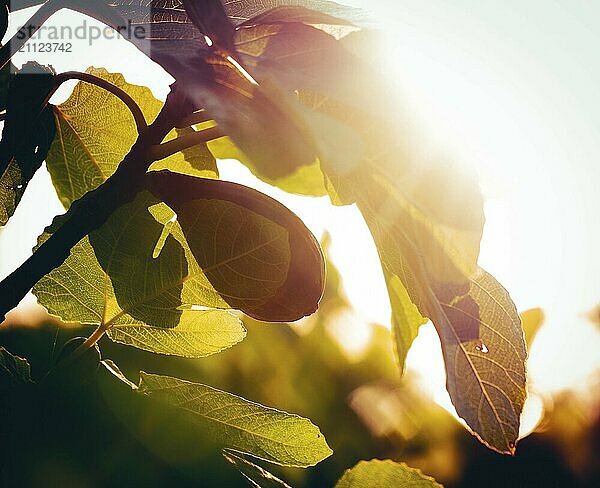 Feigenbaum mit reifer Frucht im Gegenlicht