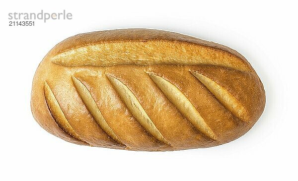 Frisches langes Brot vor weißem Hintergrund Blick von oben