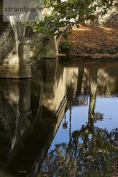 France  Soual  81  reflection of the bridge in the river Le Sor.