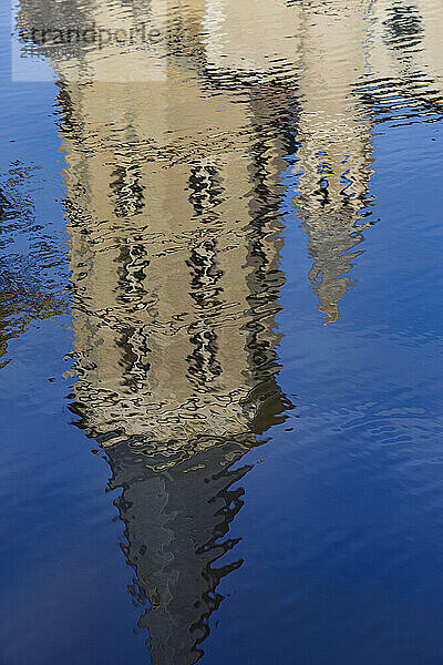 France  Soual  81  Le Sor river  reflection of Sainte-Sigolene church. Romanesque-Gothic style.