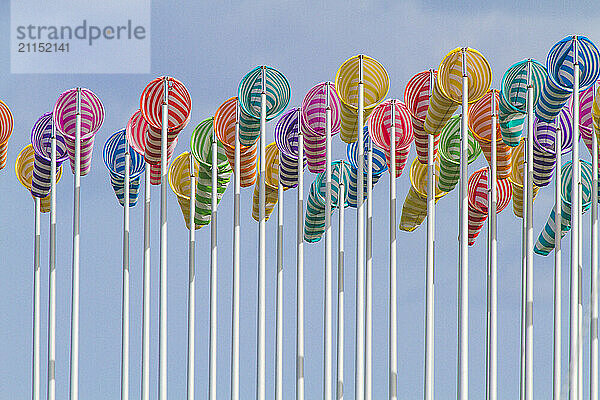 Belgium  Flanders  West Flanders  Nieuwpoort  marina  Daniel Buren's round of windsocks.