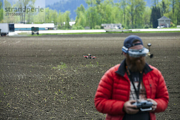 Drone pilot using virtual reality  Chilliwack  British Columbia  Canada