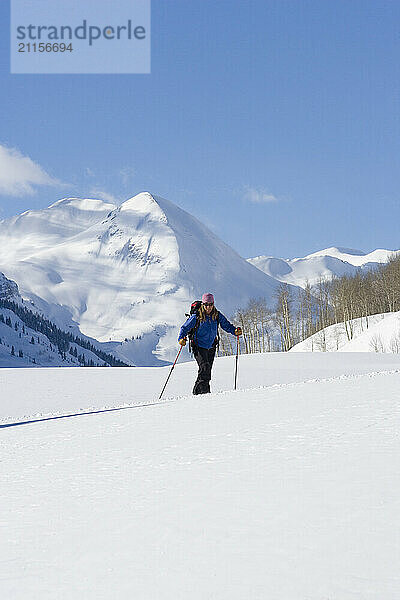 Woman cross-country skiing  Colorado.