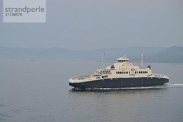 Car ferry sailing on the North Sea with slightly cloudy sky in the background  Sandnes  Fylke Rogaland  Norway  Europe