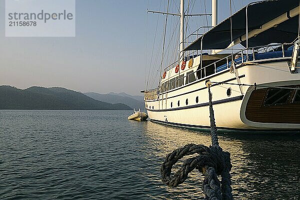 View of a beautiful yacht in Turkey on a clear morning shot