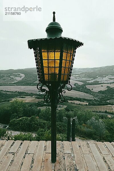 Beautiful view of Tuscany. Brunello di Montalcino wine fileds from the Castello di Velona. Summer landscape and landmarks near Montalcino