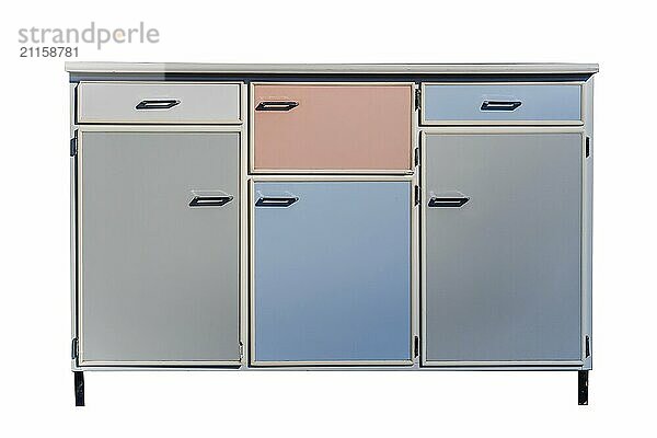 Resopal cabinet  Resopal  cabinet  colourful  pastel  kitchen cabinet  retro  vintage  furnishing  history  clipped  clipping  white  Germany  Europe