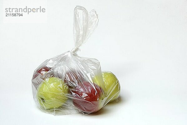 Apple in plastic bag  packaging