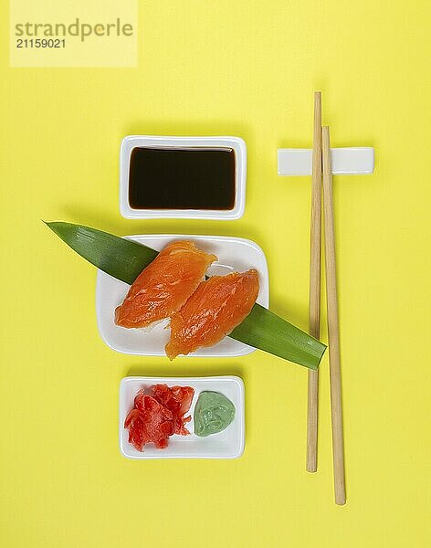 Food  Food  Sushi Set on yellow background. Top view