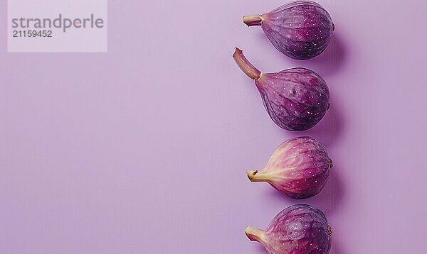 Four figs arranged in a vertical line on a purple background  showcasing a simple  minimalistic style AI generated