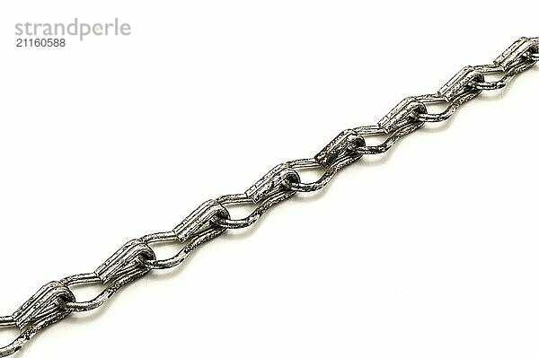 Rusty chain diagonally on a white background