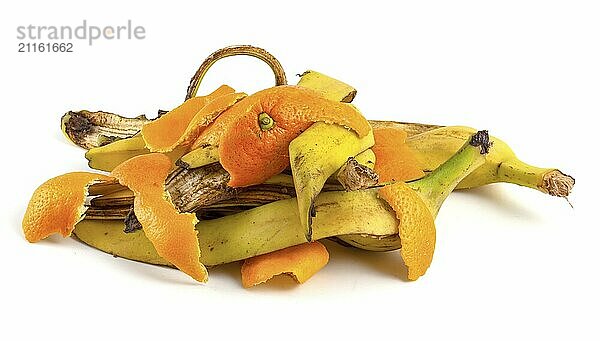 Fruit waste  banana peel and citrus isolated on white background