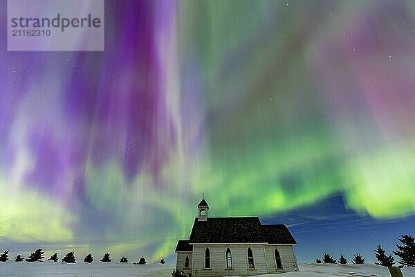 Aurora Northern Lights Saskatchewan Canada Country Church