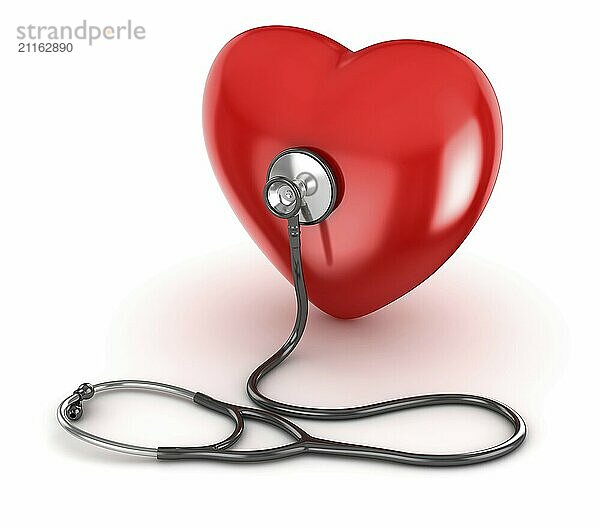 Red Hearth and Black Stethoscope  This is a 3d Rendered Computer Generated Image. Isolated on White