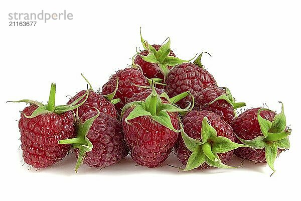 Ripe raspberries isolated on white background close up