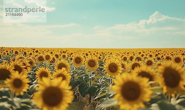 Closeup view on sunflower field  selective focus AI generated