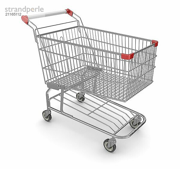 3d render of empty metal shopping cart  computer generated and isolated on white