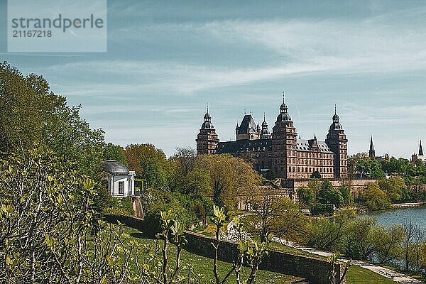 Panoramic view of Johannisburg Castle in Aschaffenburg  Germany  Europe